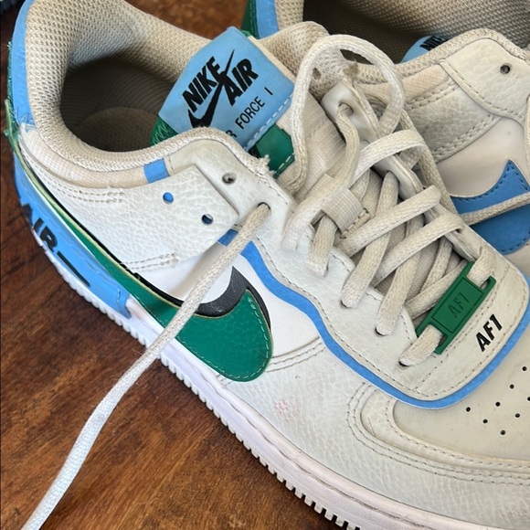 Nike Air Force 1 Sneakers - White, Green, Blue - Picture 2 of 9